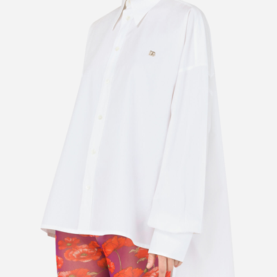 Dolce & Gabbana Logo-plaque Pointed-collar Cotton Shirt In White