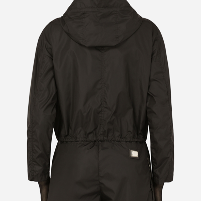 Shop Dolce & Gabbana Technical Fabric Windbreaker With Hood In Black