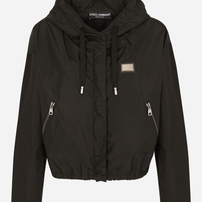 Shop Dolce & Gabbana Technical Fabric Windbreaker With Hood In Black