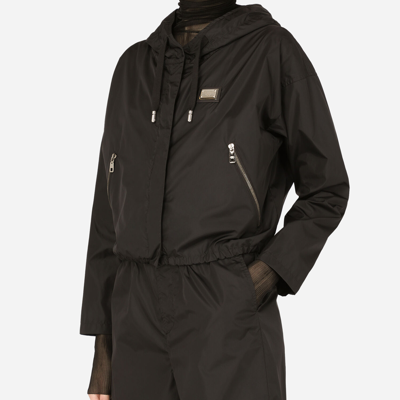 Shop Dolce & Gabbana Technical Fabric Windbreaker With Hood In Black