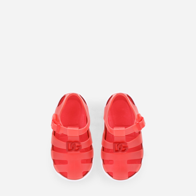 Dolce & Gabbana Rubber Sandals With Dg Logo In Red