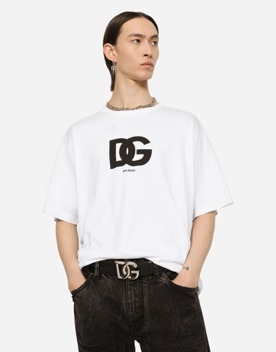 Shop Dolce & Gabbana Cotton T-shirt With Dg Logo Print In White