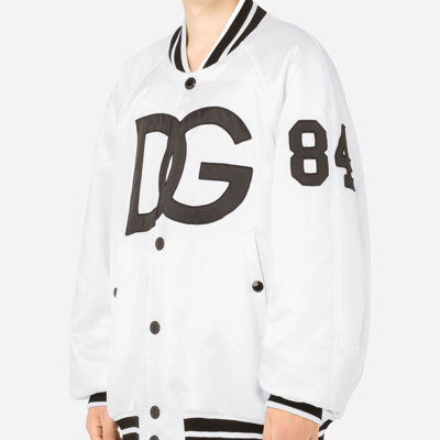 Shop Dolce & Gabbana Satin Jacket With Dg Embroidery And Patch In White