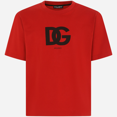 Shop Dolce & Gabbana Cotton T-shirt With Dg Logo Print In Red