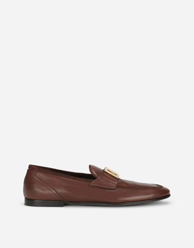 Shop Dolce & Gabbana Calfskin Slippers In Brown