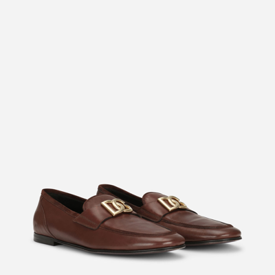 Shop Dolce & Gabbana Calfskin Slippers In Brown