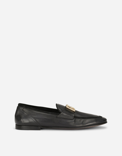 Shop Dolce & Gabbana Calfskin Slippers In Black