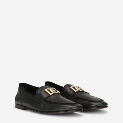 Shop Dolce & Gabbana Calfskin Slippers In Black