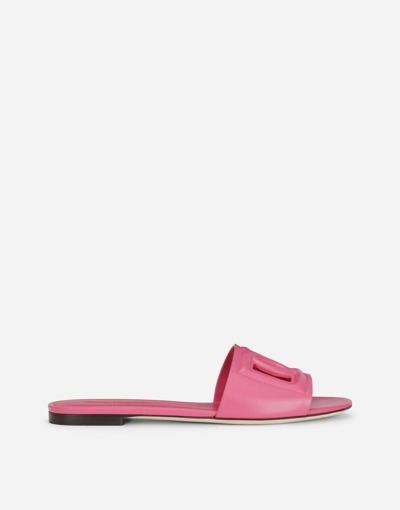 Shop Dolce & Gabbana Calfskin Sliders In Lilac