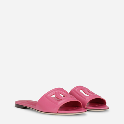 Shop Dolce & Gabbana Calfskin Sliders With Dg Logo In Lilac