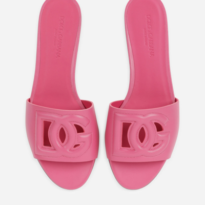 Dolce & Gabbana Dg Logo Slides In Calf Leather In Lilac