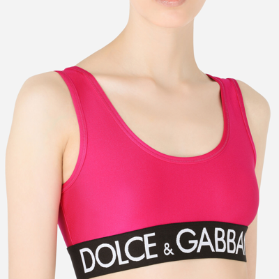 Shop Dolce & Gabbana Spandex Top With Branded Elastic In Fuchsia