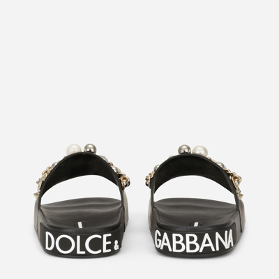 Shop Dolce & Gabbana Rubber Beachwear Sliders With Embroidery In Black