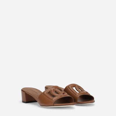 Shop Dolce & Gabbana Calfskin Mules With Dg Millennials Logo In Brown