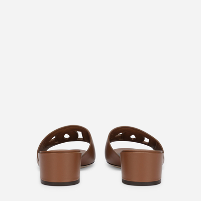 Shop Dolce & Gabbana Calfskin Mules With Dg Millennials Logo In Brown