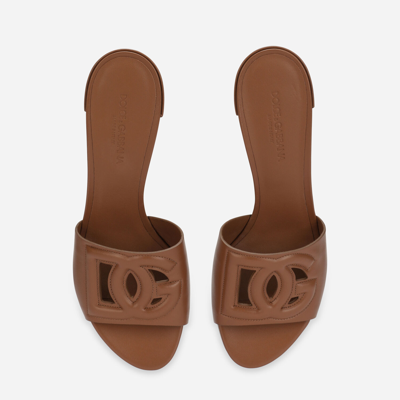Dolce & Gabbana Bianca 40 Dg Millennials Calf Leather Mules In Brown