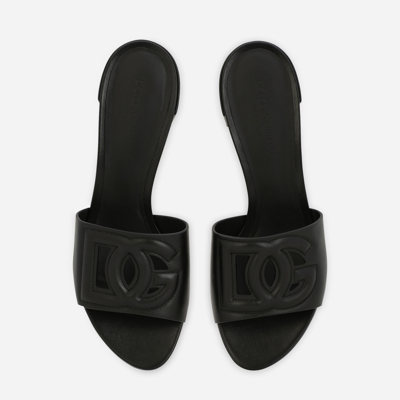 Shop Dolce & Gabbana Calfskin Mules With Dg Millennials Logo In Black