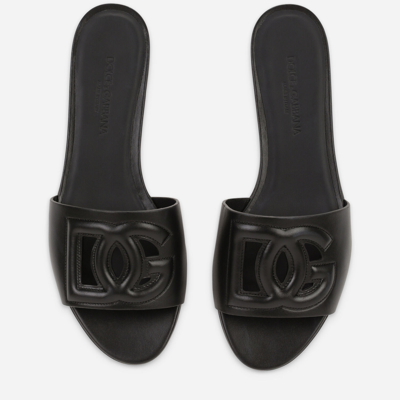 Shop Attico Calfskin Sliders With Dg Millennials Logo In Black