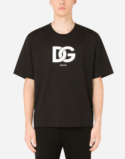 Shop Dolce & Gabbana Cotton T-shirt With Dg Logo Print In Black