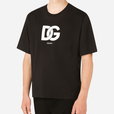 Shop Dolce & Gabbana Cotton T-shirt With Dg Logo Print In Black