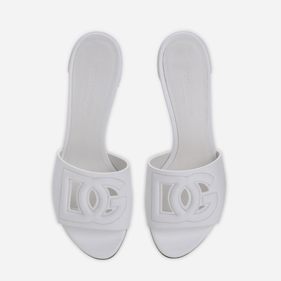 Shop Dolce & Gabbana Calfskin Mules With Dg Millennials Logo In White