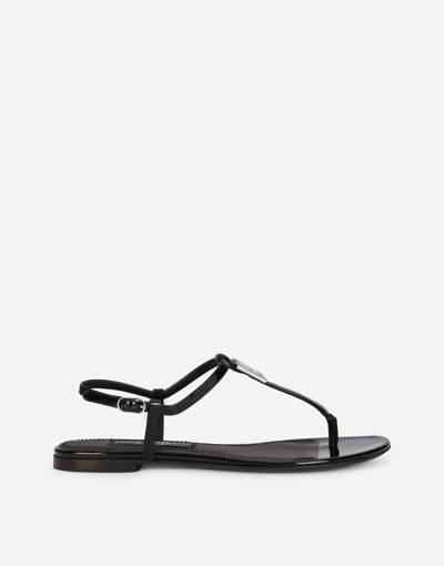 Shop Dolce & Gabbana Patent Leather Dg Thong Sandals In Black