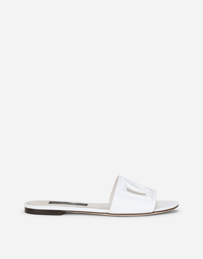 Shop Dolce & Gabbana Calfskin Sliders With Dg Logo In White