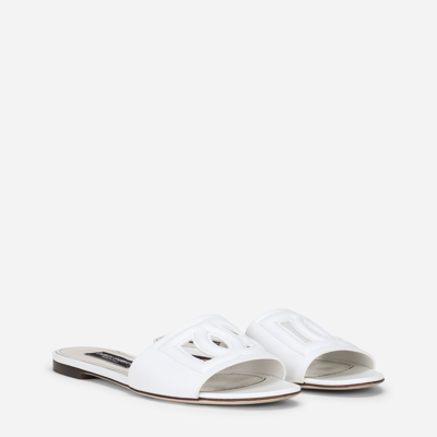 Shop Dolce & Gabbana Calfskin Sliders With Dg Logo In White