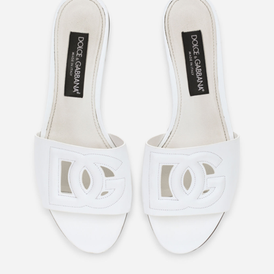 Shop Dolce & Gabbana Calfskin Sliders With Dg Logo In White