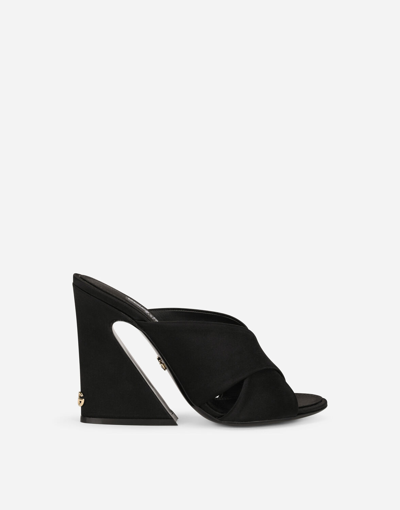 Shop Dolce & Gabbana Satin Mules With Geometric Heel In Black
