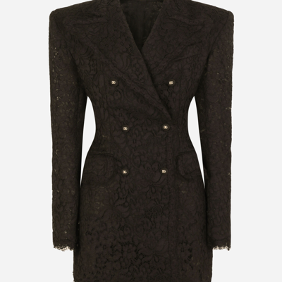 Dolce & Gabbana Double-breasted Cordonetto Lace Jacket In Black