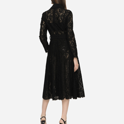 Shop Dolce & Gabbana Cordonetto Lace And Crepe Coat With Belt In Black