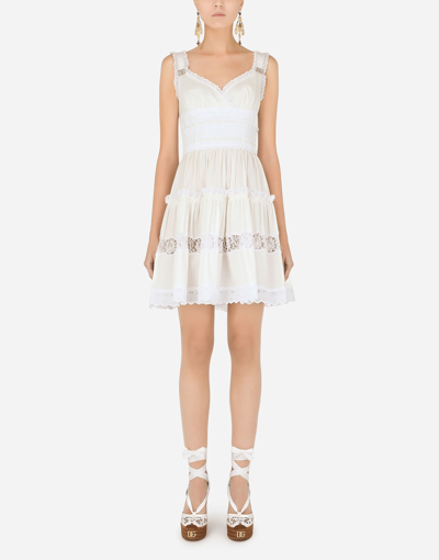 Shop Dolce & Gabbana Short Poplin Dress With Crystal-embellished Dg Details In White