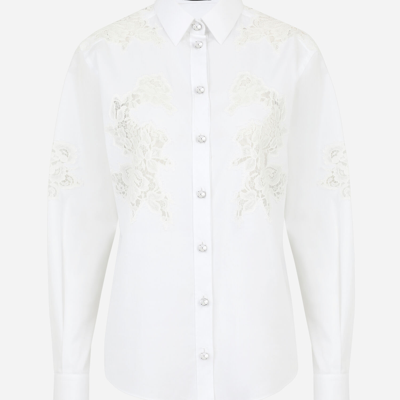 Dolce & Gabbana Poplin Shirt With Lace Openwork In White
