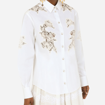 Dolce & Gabbana Poplin Shirt With Lace Openwork In White