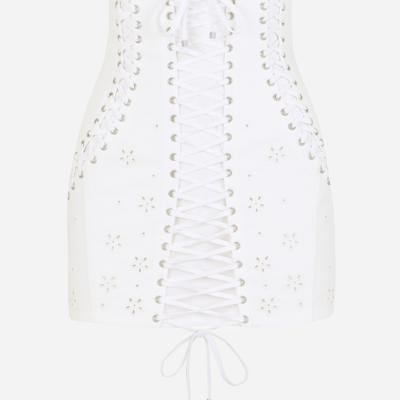 Shop Dolce & Gabbana Short Embroidered Cotton Skirt In White