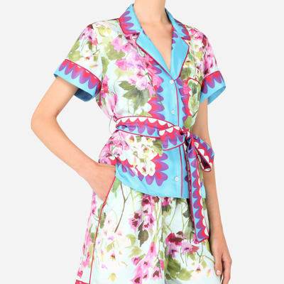 Shop Dolce & Gabbana Bluebell-print Twill Shirt With Belt In Multicolor