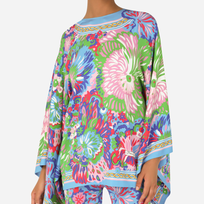 Shop Dolce & Gabbana 60s-print Charmeuse Tunic With Kimono Sleeves In Multicolor