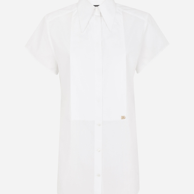 Dolce & Gabbana Poplin Shirt With Shirt Front And Dg Logo In White
