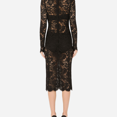 Dolce & Gabbana Lace Calf-length Dress With Scalloped Detailing In Black