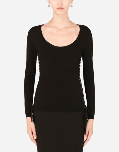 Dolce & Gabbana Viscose Sweater With Lacing And Eyelets In Black