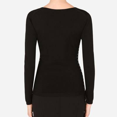 Dolce & Gabbana Viscose Sweater With Lacing And Eyelets In Black
