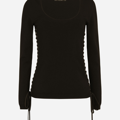 Dolce & Gabbana Viscose Sweater With Lacing And Eyelets In Black