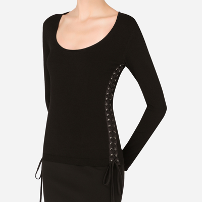 Dolce & Gabbana Viscose Sweater With Lacing And Eyelets In Black