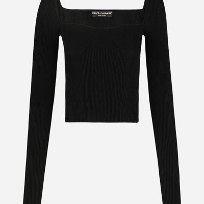Dolce & Gabbana Full-fashioned Viscose Sweater In Black