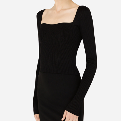 Dolce & Gabbana Full-fashioned Viscose Sweater In Black