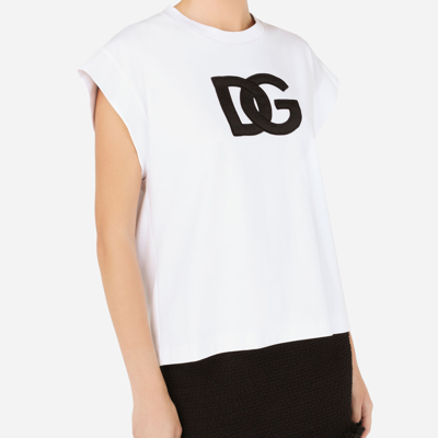 Shop Dolce & Gabbana Interlock T-shirt With Satin Dg Patch In White