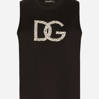 Shop Dolce & Gabbana Interlock Tank Top With Crystal Dg Embellishment In Black