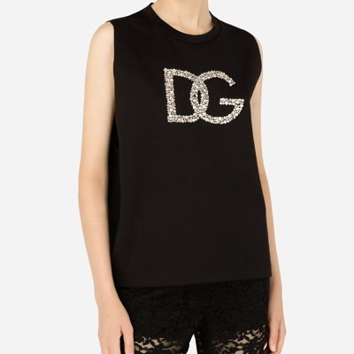 Shop Dolce & Gabbana Interlock Tank Top With Crystal Dg Embellishment In Black