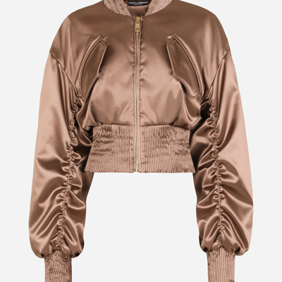 Shop Dolce & Gabbana Satin Jacket In Brown